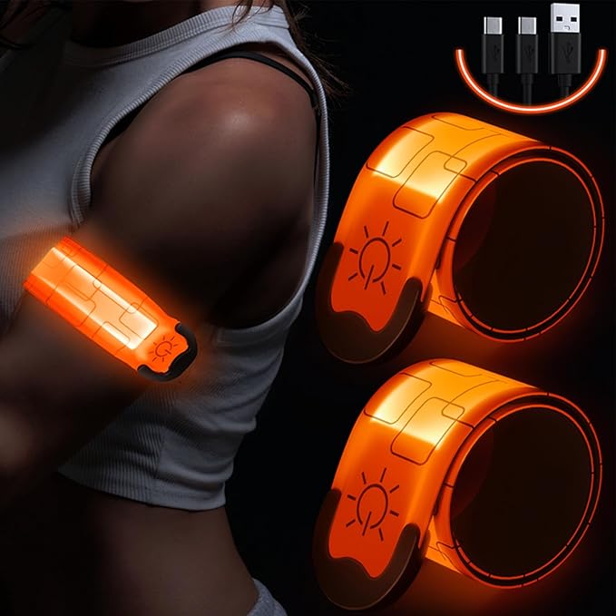 Simket LED Armband Rechargeable for Running(2 Pack), Running Lights for Runners, Running Lights, High Visibility Reflective Running Gear Adjustable Light Up Arm Bands for Men Women Kids