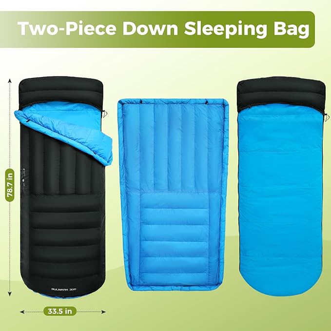 ATEPA Down Sleeping Bag, Recycled 650FP 4 Season Summer & Winter Compact Rectangle Lightweight Waterproof Wearable Sleeping Bag with Compression Sack for Camping Backpacking Hiking