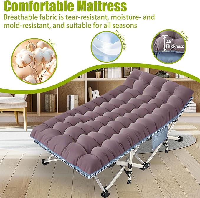 Oversize Camping Cot 32" W Extra Large Cot for Adults Cots for Sleeping XXL Cots with Mattress Heavy Duty Camping Bed with Carry Bag Folding Cot for Hiking Office Nap Indoor Outdoor Easy to Set Up