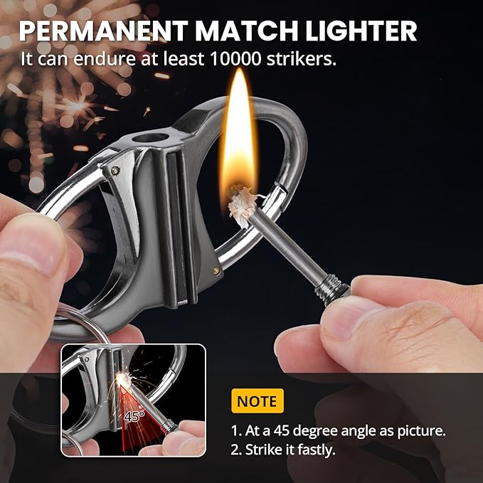 Keychain Lighter, Permanent Match Infinity Lighter, Reusable Waterproof Forever Matches Lighters, Metal EDC Emergency Flint Fire Starter, Survival Kit Gifts for Men Women Outdoor Camping