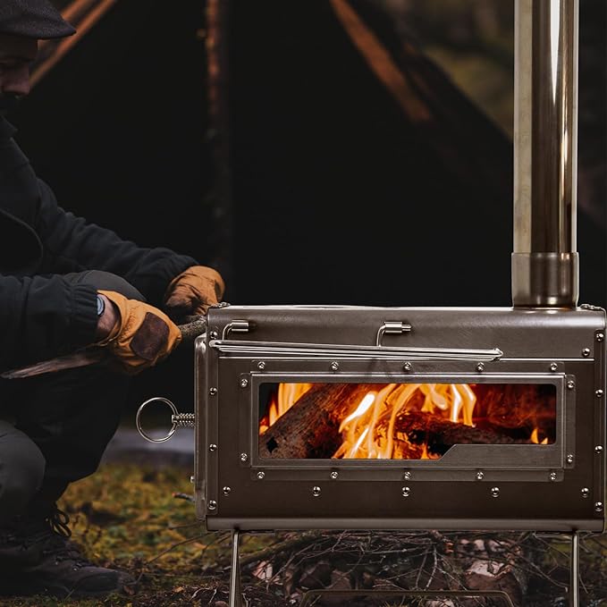 Outdoor Wood Burning Stove, Portable Camp Stove Tent Stove with Chimney Pipe for Cooking, Camping, Tent, Hiking, Fishing, Backpacking