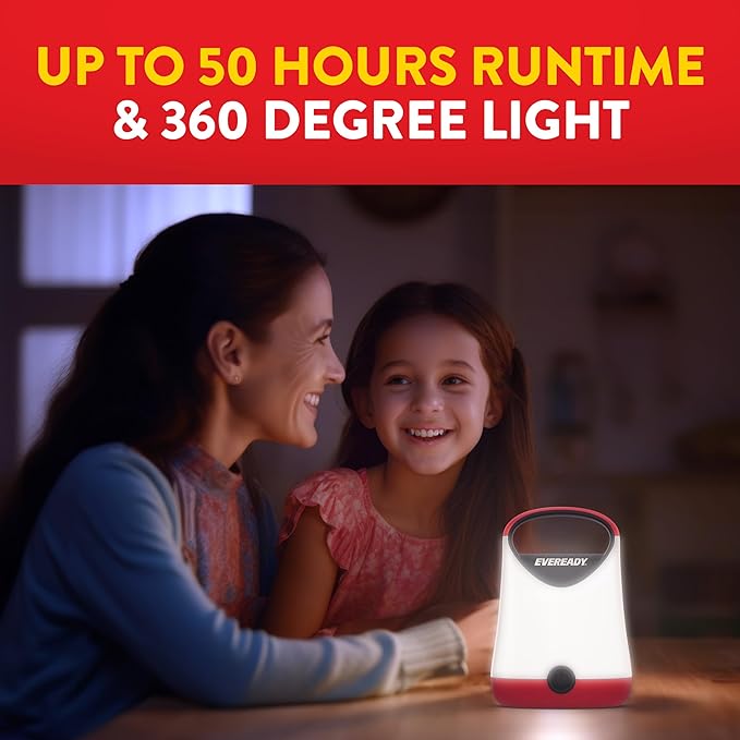 Eveready LED Camping Lantern X-250 (2-Pack), Super Bright Tent Lights, Rugged Water Resistant LED Lanterns, 100 Hour Run-time (Batteries Included), Red and Black