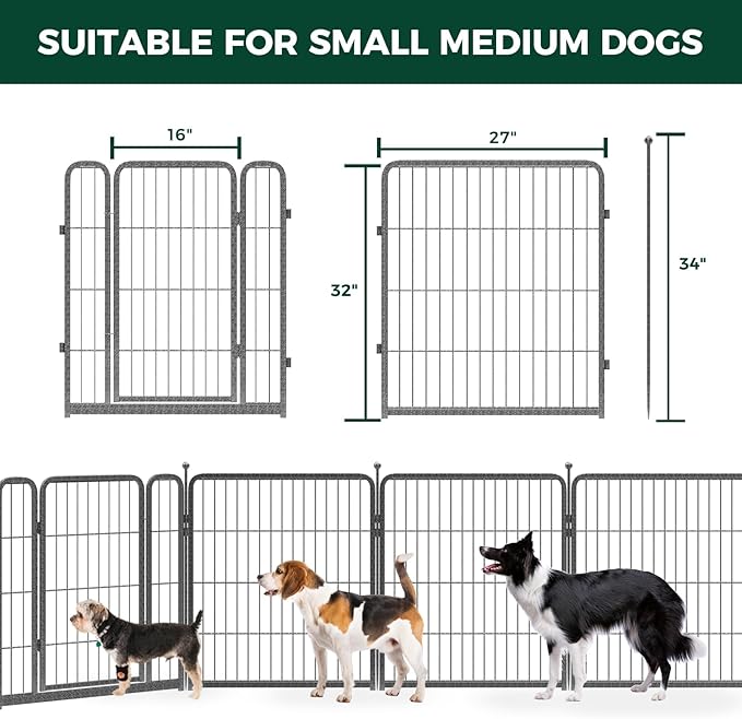 FXW Garden Fence with Door, 32in(H) x 108ft(L) 48 Panels Dog Fence Outdoor for The Yard - Heavy Duty Metal Fencing Tall Animal Barrier for Dog and Rabbit, Easy Assemble