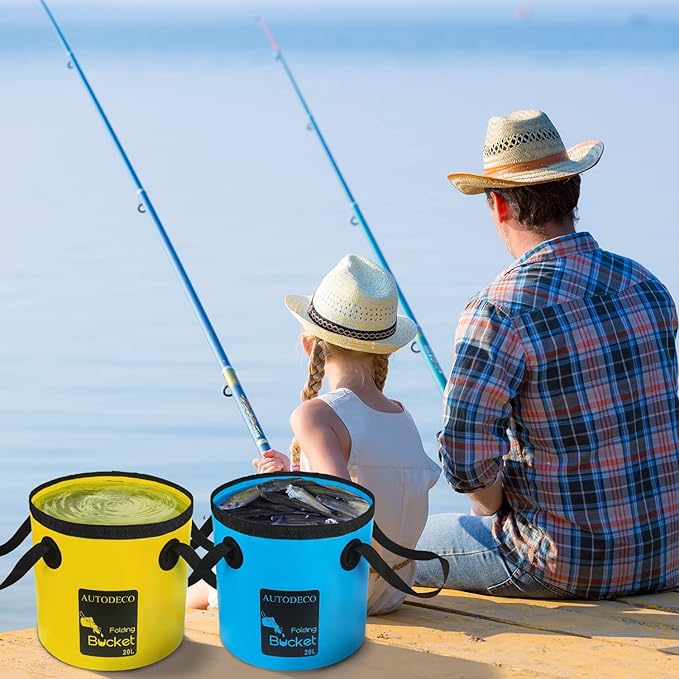 AUTODECO 2 Pack Collapsible Bucket 5 Gallon Container Folding Water Bucket Portable Wash Basin for Outdoor Travelling Camping Fishing Gardening Car Washing 20L
