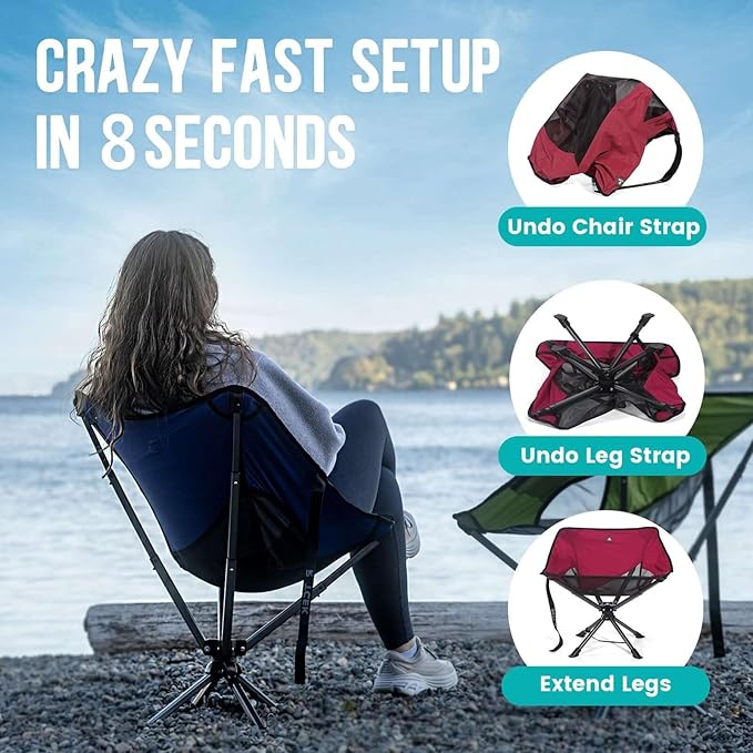 Swivel Portable Chair - Small Compact Collapsible Folding Chairs for Adults, Setup in 8 Seconds, Lightweight Outdoor Backpack Chair for Camping, Travel, Hiking, Beach, Support 300 LBS