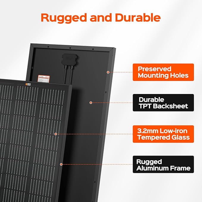 RICH SOLAR 100 Watt 12 Volt 9BB Cell Monocrystalline Solar Panel High Efficiency Solar Module Charge Battery for RV Trailer Camper Marine Off Grid All Black