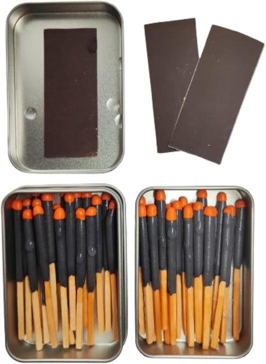 Survival Waterproof Matches Kit – 20/40/60 Fire Matches + Extra Striker in Metal Tin, Waxed Tinder Cords – Stormproof Windproof Fire Starter for Camping & Emergency (2 x Tins)
