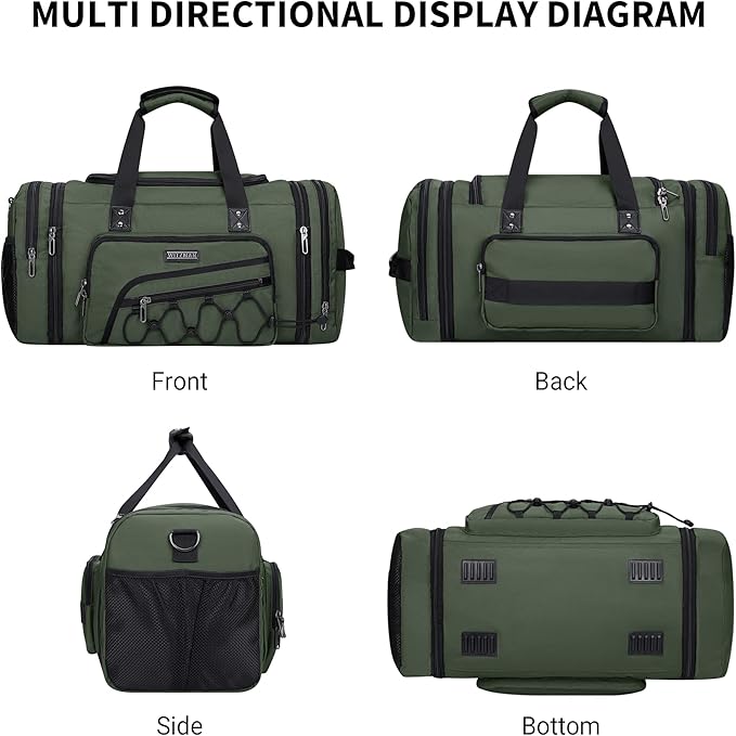 WITZMAN Duffle Bag for Men Nylon Large Gym Weekender Bag with Shoe Compartment Expandable Carry on Overnight Bag(B695 Army Green)