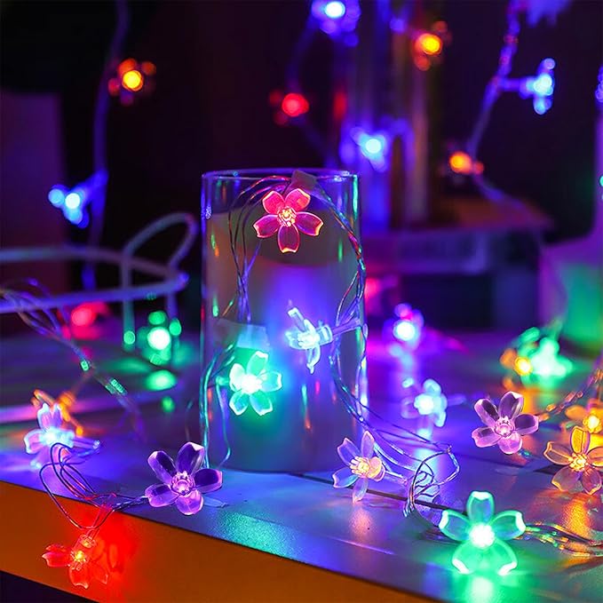 Battery Operated and USB Plug in Fairy Flower String Lights, 10ft 30 LED Cherry Blossom 8 Modes Timer Indoor Bedroom Party Wedding Garden Christmas Easter Tree Hanging Decorations (Multi Colored)