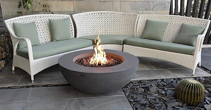 Elementi Lunar Bowl Cast Concrete Fire Table, Outdoor Fire Pit Fire TablePatio Furniture, Light Gray (Liquid Propane Gas)
