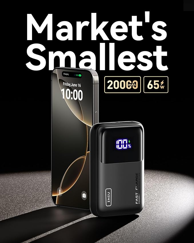 INIU Power Bank, 20000mAh 65W Ultra Small USB C Laptop & Phone Portable Charger, Fast Charging Flight Cruise Ship Family Trip Accessories Battery Pack for College Students Travelers Boys Girls, Blue