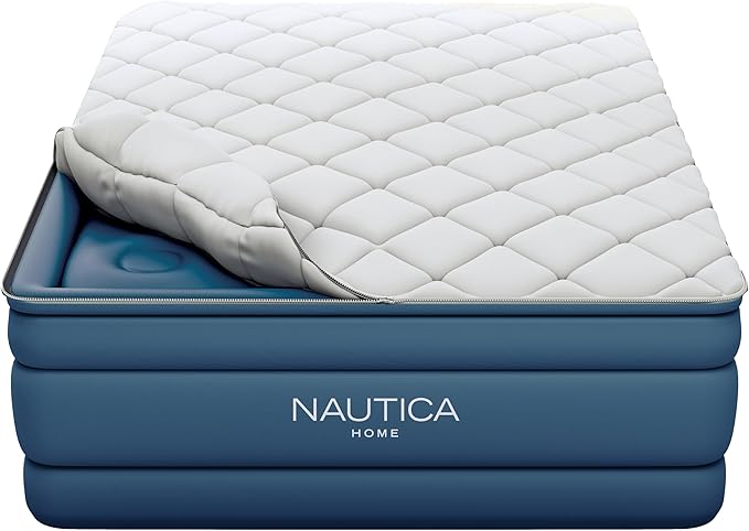 Nautica Home 20" Cloud Supreme Air Mattress with Zip-Off Pillowtop, Built-in Pump, Quick 2-Minute Inflation,Queen Size, Perfect for Guests, Travel, Camping, Durable Offset Coil Construction
