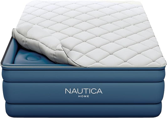 Nautica Home 20" Cloud Supreme Air Mattress with Zip-Off Pillowtop, Built-in Pump, Quick 2-Minute Inflation,Queen Size, Perfect for Guests, Travel, Camping, Durable Offset Coil Construction