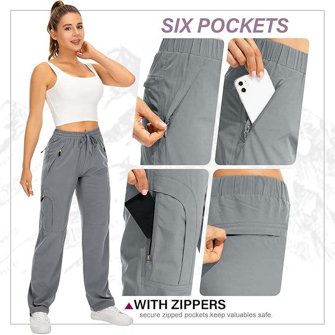Womens Hiking Pants Quick Dry UPF 50 Lightweight Travel Golf Cargo Safari Pants Zipper Pockets
