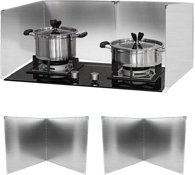 Amundo 2 Pieces Grease Splatter Guard 2 Sided Foldable Stainless Steel Splatter Guard Oil Splash Guard for Grease Stainless Steel Backsplash for Stove Frying Pan Splatter Guard (15.7" X 11.4")