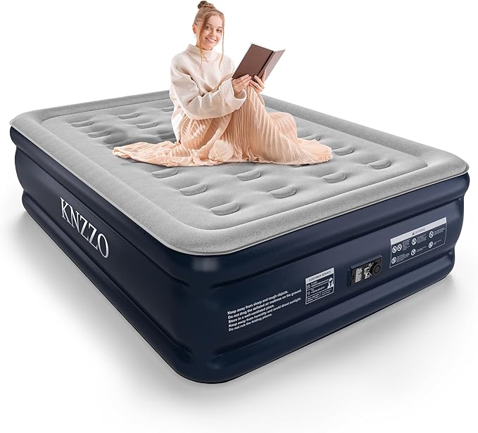 Full Air Mattress with Built-in Pump, 18" Top Inflatable Mattress with Waterproof Flocking Fabric, Three-Minute Quick-Inflatable Bed. Portable Blow Up Mattress for Home, Outdoor and Guests