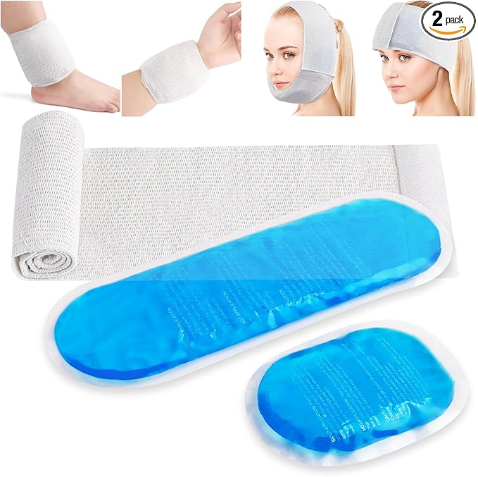 Hilph Soft Flexible Gel Ice Pack Sleeve with Strap Velcro for Injuries, Wrap Around Ice Pack with 2 Hot Cold Pack for Wrist, Head, Neck, Face, Jaw, Ankle Swelling and Sprains, Sport Injury