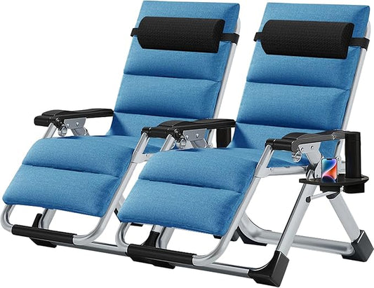 NAIZEA Padded Zero Gravity Chair, Folding Outdoor Lounge Chairs, Adjustable Reclining Camping Chairs with Cup Holder, Ergonomic Patio Lawn Chair for Balcony Beach Deck Yard
