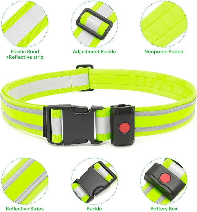 Illumifun LED Running Belt - USB Rechargeable Light Up Sash, High-Visibility Elastic Waistband Light for Running Cycling Hiking Camping Nighttime Activities