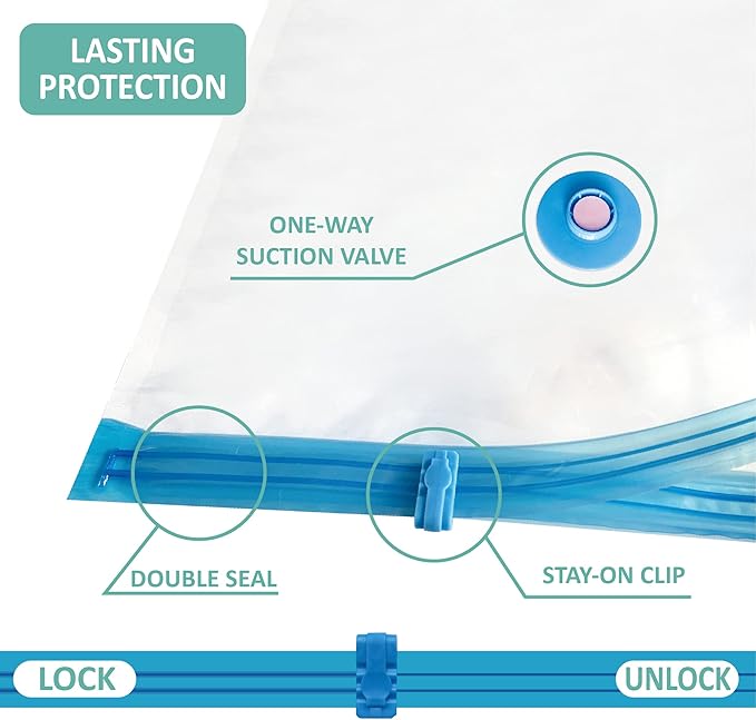 6 Pack Vacuum Storage Bags, Space Saver Bags (2 Jumbo/2 Large/2 Medium) Compression Storage Bags for Comforters and Blankets, Vacuum Sealer Bags for Clothes Storage, Hand Pump Included