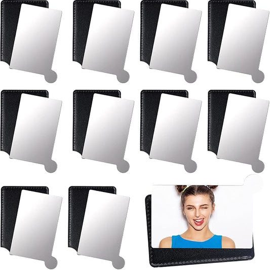 Jetec 10 Pieces Pocket Compact Mirrors Mini Mirror for Purse Wallet Small Handheld Stainless Steel Unbreakable with PU Leather Case for Men Women Travel Camp Signal Makeup(Black)