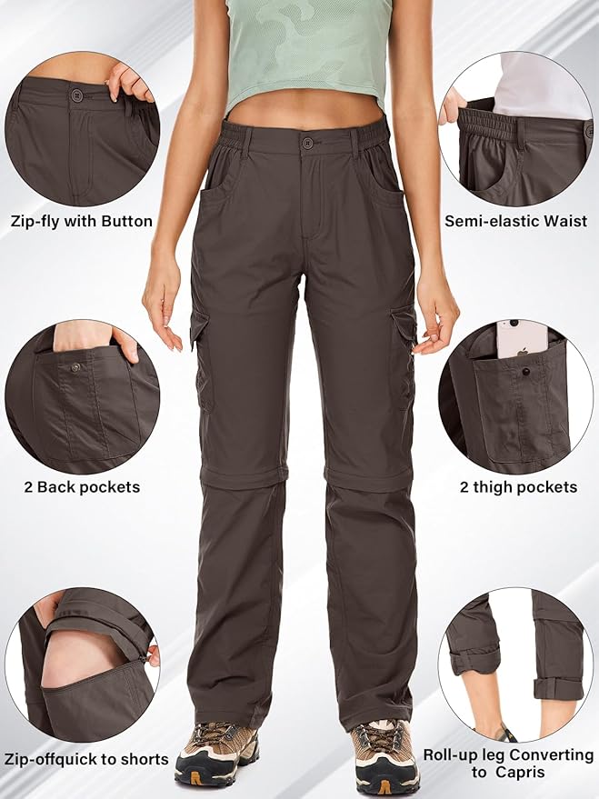 Women's Hiking Pants Convertible Quick Dry Lightweight Zip Off Fishing Travel Safari Pants