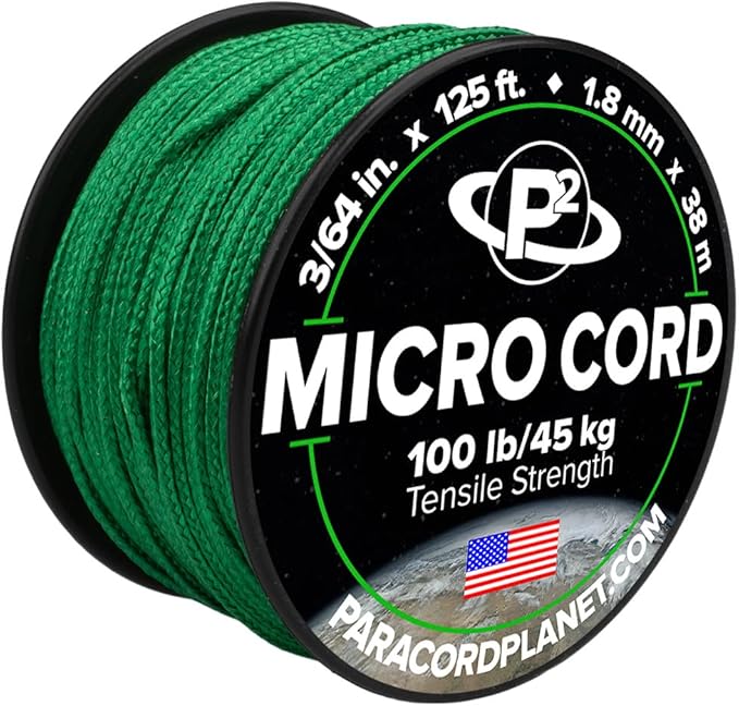 Paracord Planet Micro Paracord – Thin Braided Cord for Crafting, Fishing, and DIY Projects in 125 ft Spools – Kelly Green