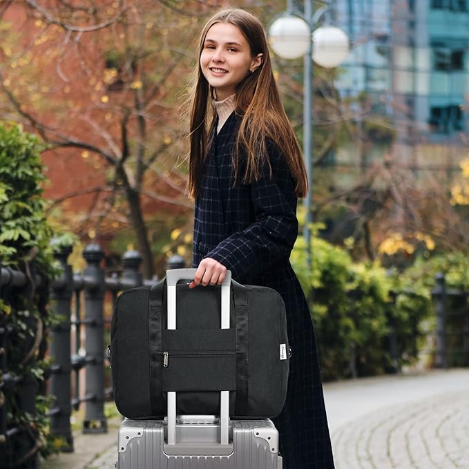 For Spirit Airlines Personal Item Bag 18x14x8 Foldable Travel Duffel Bag Underseat Carry on Luggage for Women and Men 30L (Black)