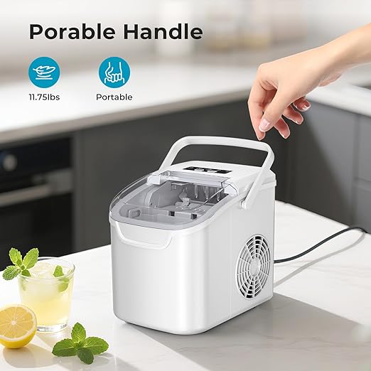 Portable Countertop Ice Maker – 26.5lbs Daily Ice Production, 8 Bullet Cubes in 6 Mins – Self-Cleaning, Selectable Ice Sizes & Touchscreen Display for Home/Office/Bar