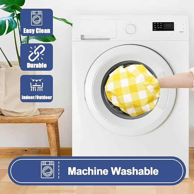 Smiry Picnic Table Cover with Bench Covers, Waterproof Elastic Fitted Tablecloths for 6 Foot Rectangle Tables, Washable Buffalo Plaid Tablecloth for Camping, Outdoor (Yellow & White, 30"x72")