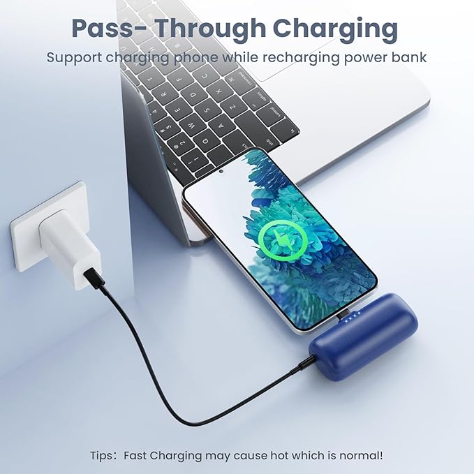 Mini Portable Charger for iPhone 16/15 Series,5200mAh 3A PD USB C Fast Charging Power Bank, Ultra-Compact Cell Phone Battery Pack for iPhone 16/16Plus/15/15Pro Max,Galaxy,Android,Moto,LG,iPad-Sea Blue