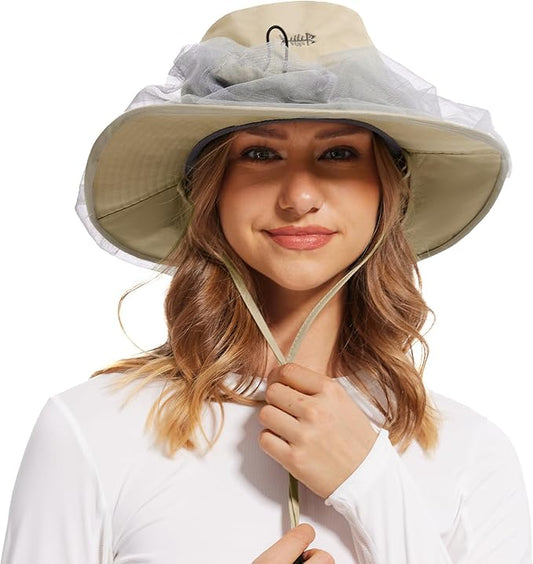 BASSDASH UPF 50+ Mosquito Net Hat with Stowable Neck Flap for Men Women Outdoor Fishing Hiking Camping Gardening FH17