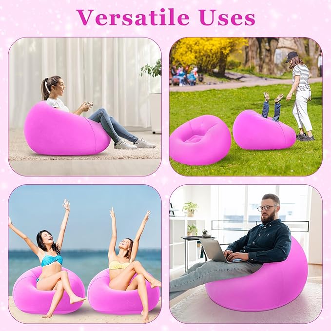 Realspring Inflatable Bean Bag Chairs Outdoor Blow up Camping Chairs Inflatable Lazy Sofa Folding Portable Bean Bag Loungers Couch for Movie Night(Pink,2 Pcs)