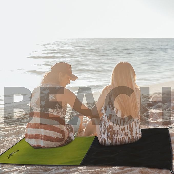 Frelaxy Pocket Picnic Blanket, Waterproof Sandproof Beach Mat, Compact Camping Tarp for Festivals, Hiking, Travel, Outdoor Recreation (Army Green, 28'' x 47'')