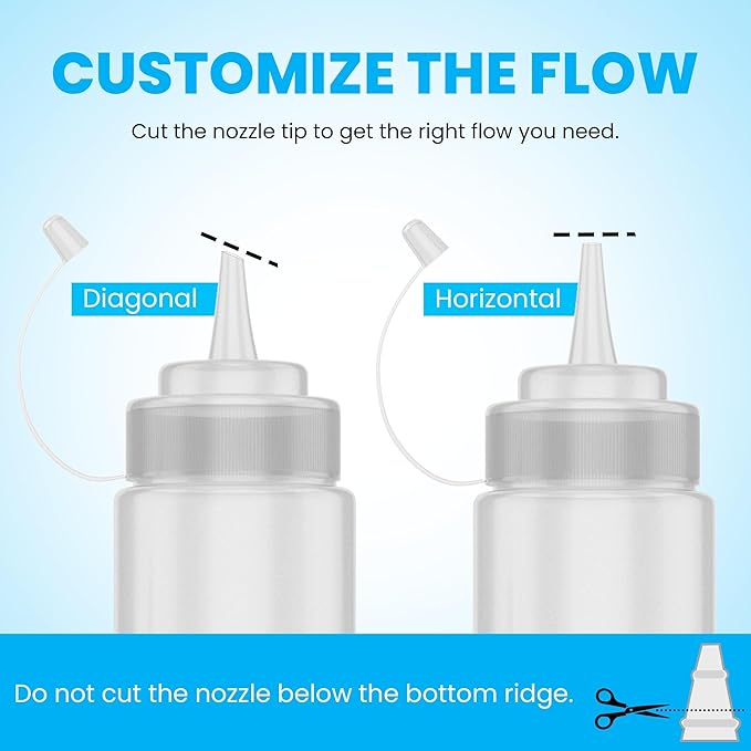 Oaklyn Squeeze Bottles 8oz 6 Pack - Reusable Condiment Bottles for Sauces Liquids BPA-Free Leak Proof Design, Easy to Clean Plastic Squeeze Bottles with Nozzle