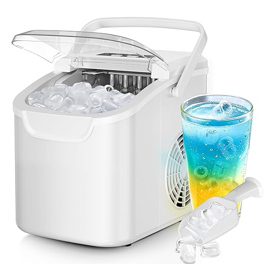 Portable Countertop Ice Maker – 26.5lbs Daily Ice Production, 8 Bullet Cubes in 6 Mins – Self-Cleaning, Selectable Ice Sizes & Touchscreen Display for Home/Office/Bar