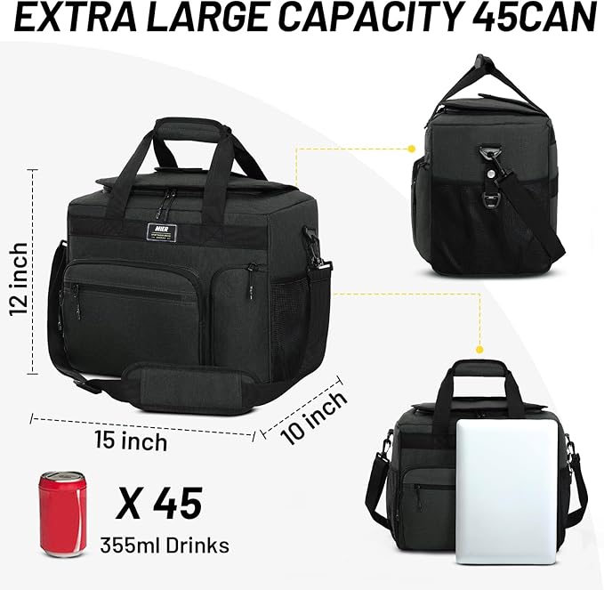 MIER 30L Extra Large Soft Cooler Bag with Bottle Opener for Camping Beach BBQ Grocery Leakproof Picnic Lunch Bag, Collapsible, 45Can (Dark Gray)
