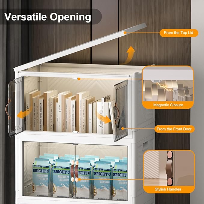 Extra Large Stackable Storage Bins with Lids & Wheels & Door, 448QT-112QT/28GAL*4Pack Foldable Collapsible Closet Organizers, Plastic containers drawers for bedroom Dorm