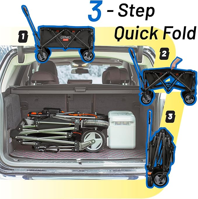 Litheli Electric Utility Wagon Cart, 200L Capacity, 300 lbs Load, Foldable Heavy-Duty Design with All-Terrain Wheels, Variable Speed Drive & Battery Power for Camping, Beach, Garden & Shopping