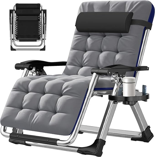 ABORON Oversized Zero Gravity Chair,29In XL Premium Outdoor Lawn Folding Lounge Chairs,Sturdy Adjustable Reclining Patio Chairs with Removable Cushion,Headrest & Tray