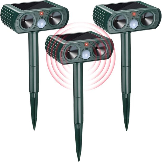 3 Pack Ultrasonic Solar Animal Repeller Waterproof Outdoor Cat Dog Repellent with Motion Sensor for Squirrel Animal Garden Yard Farm