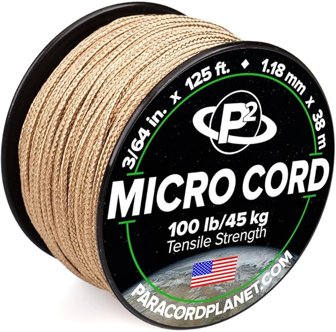 Paracord Planet Micro Paracord – Thin Braided Cord for Crafting, Fishing, and DIY Projects in 125 ft Spools – Tan
