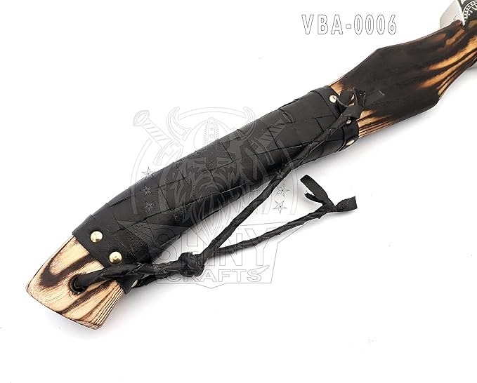 SHINY CRAFTS-Axes Handmade Viking Axe Hatchet Norse Battle Axe-Valhalla Runic Axe, Carbon Steel Viking Axe Head, Engraved Handle, Wolf Camp Axe, Genuine Leather Sheath & Wrap (VBA 06)