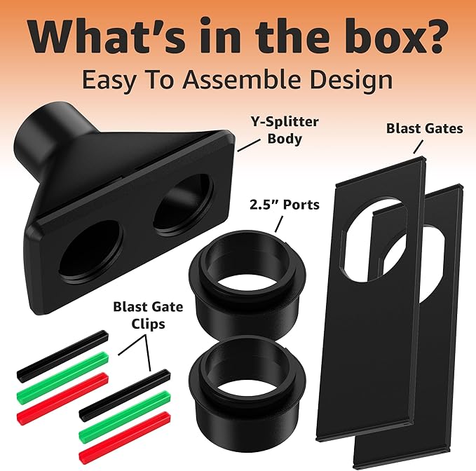 Jmoe USA 2.5 Inch Shop Vac Y Connector Splitter With Individual Blast Gates | Dust Collection Hose Splitter | Fits Ridgid, Craftsman, and Most Wet Dry Vacuums