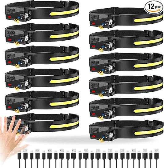 12pack Headlamp Rechargeable, 1000 Lumen Headlamps for Adults, 230 Angles Wide Beam Headlamp & Spotlight, Motion Sensor, 6 Modes, Lightweight Head Lamps for Camping Running Cycling (12)