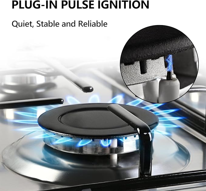 Gas Stove Top 4 Burner, 23 Inch Gas Cooktop for NG/LPG Convertible, Stainless Steel Gas Stove with Thermocouple Protection for Outdoor Kitchen, Camping, Total 27400BTU