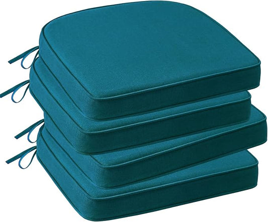 Outdoor Sunbrella Round Corner Seat Cushion, 17"x16"x2", Set of 4, Non Slip Seat Cushion Pads with Removable Cover for Patio Furniture, Garden Yard Lawn, Spectrum Peacock