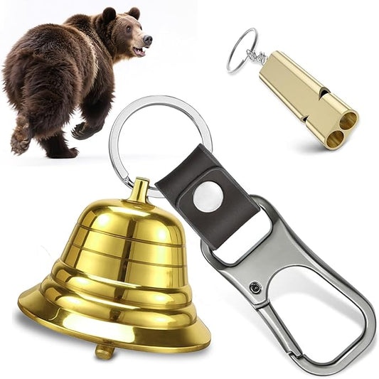 NedFoss Loud Bear Bell Set to Scare Bears, Hiking Essentials for Women, Emergency Whistle and Bear Bells for Hiking, Camping, Biking, Solid Brass Bear Deterrent Hiking Gear Gifts