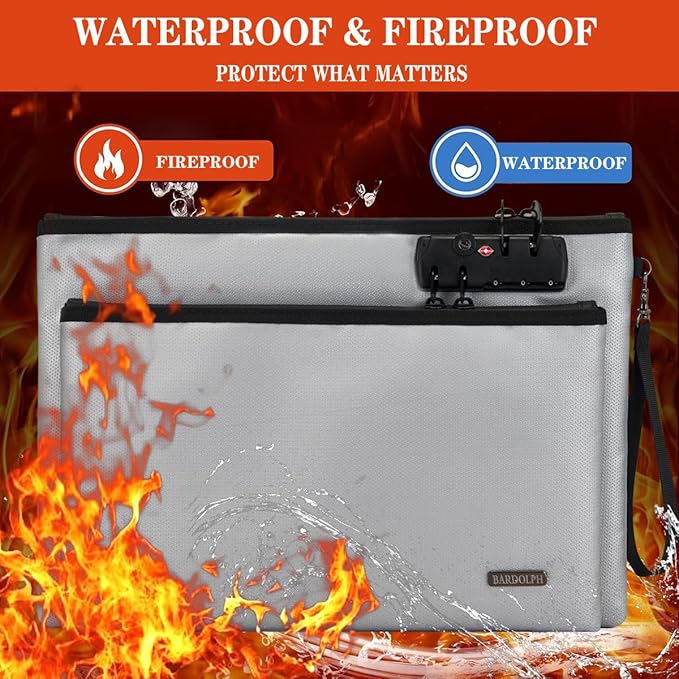 Fireproof Document Bag, Fireproof Money Bag with Lock and Zipper for Cash, FireproofBag Money Pouch, Fire Safe CashBag BankerBag, Notary Supplies (silvery, Large)