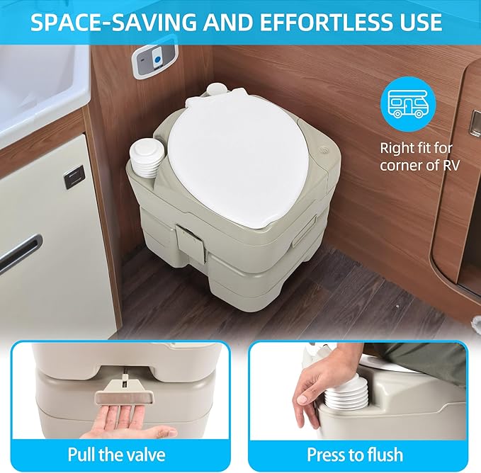 YITAHOME Portable Toilet Camping Porta Potty with Diagonal Enlargerd Bowl, Hand Sprayer and Press Flush Pump, 5.28 Space Saving Indoor Outdoor Toilet for Adults, RV Travel, Boat and Trips